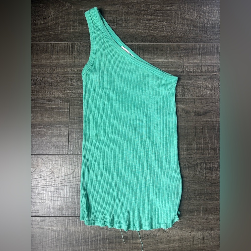 Sundry One-Shoulder Ribbed Top in Teal